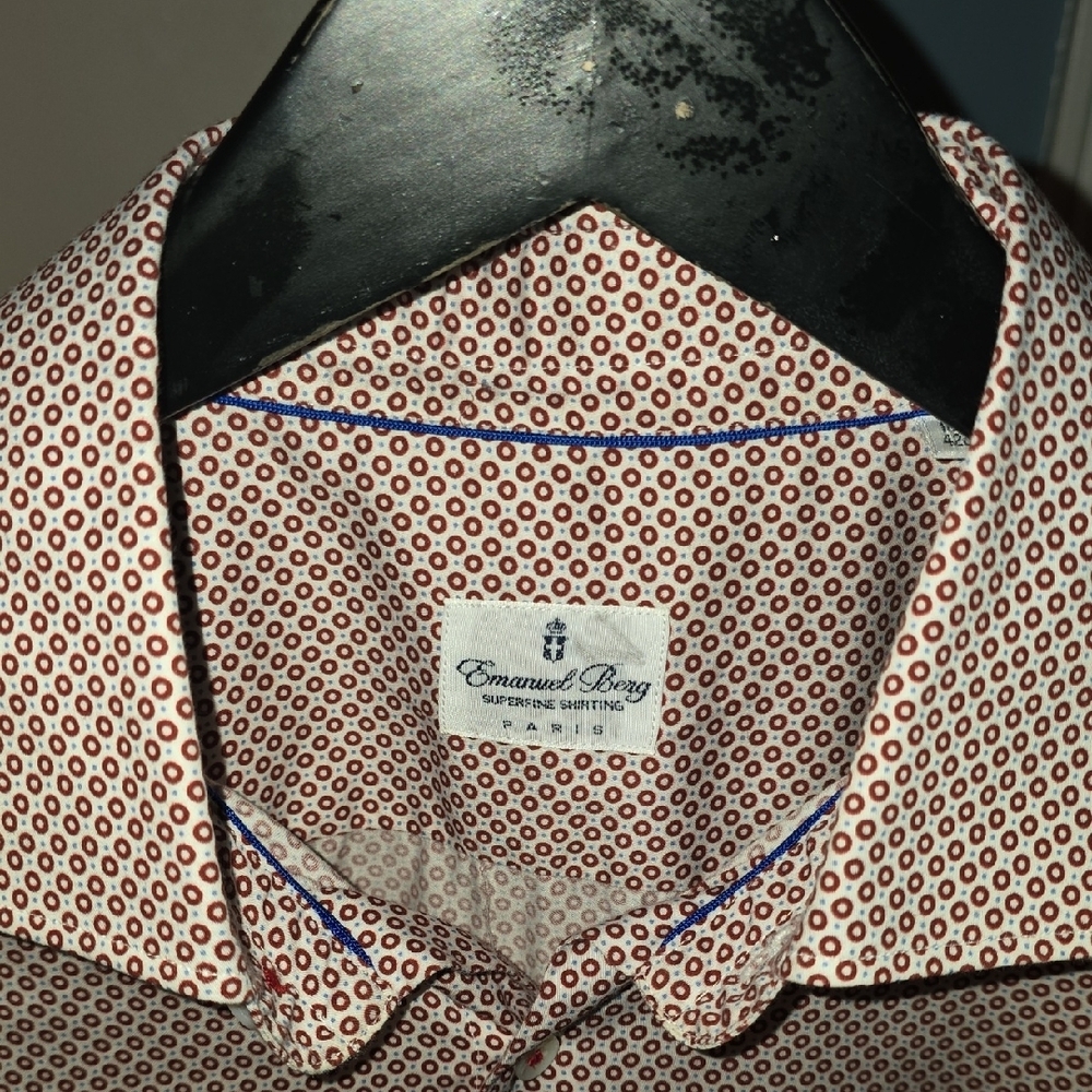 Emanuel Berg Red Casual Button Down Shirt with Geometric Pattern